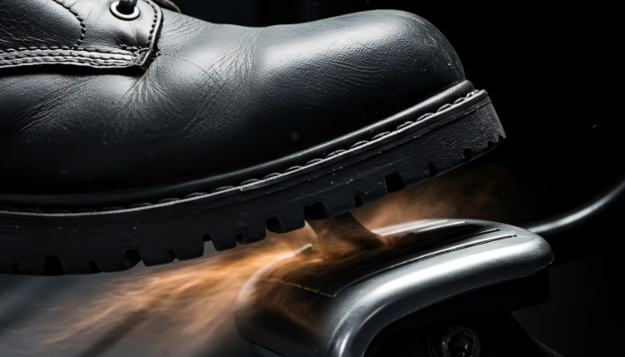 Person pressing brake pedal symbolizing U.S. halting AI Diffusion Rule; concept of AI export restrictions and global tech policy.