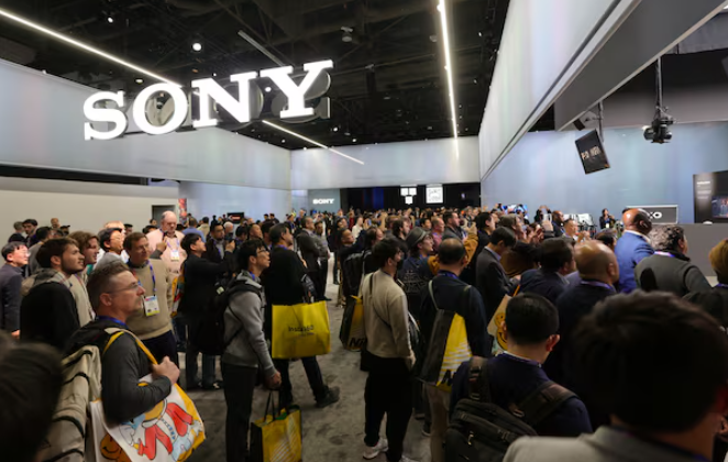 Attendees explore displays at Sony's booth during CES 2025 in Las Vegas, the premier consumer electronics trade show in the U.S.