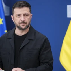 Ukrainian President Volodymyr Zelensky speaking during a press briefing as the US proposes a new Russia-Ukraine peace plan.