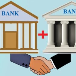 Graphic showing Indian PSU banks likely to merge in the next consolidation phase, including Indian Overseas Bank, Central Bank of India, UCO Bank, Bank of India and Bank of Maharashtra with possible acquiring banks like SBI, PNB and Bank of Baroda.