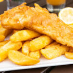 Traditional British fish and chips served at a takeaway struggling with increased cod prices