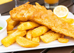 Traditional British fish and chips served at a takeaway struggling with increased cod prices