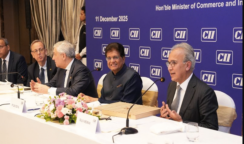 Piyush Goyal and Italy’s Deputy Prime Minister Antonio Tajani during a bilateral meeting to strengthen India-Italy economic and strategic cooperation