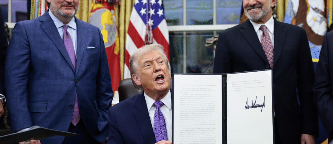 President Donald Trump signing AI executive order in the Oval Office, Washington DC