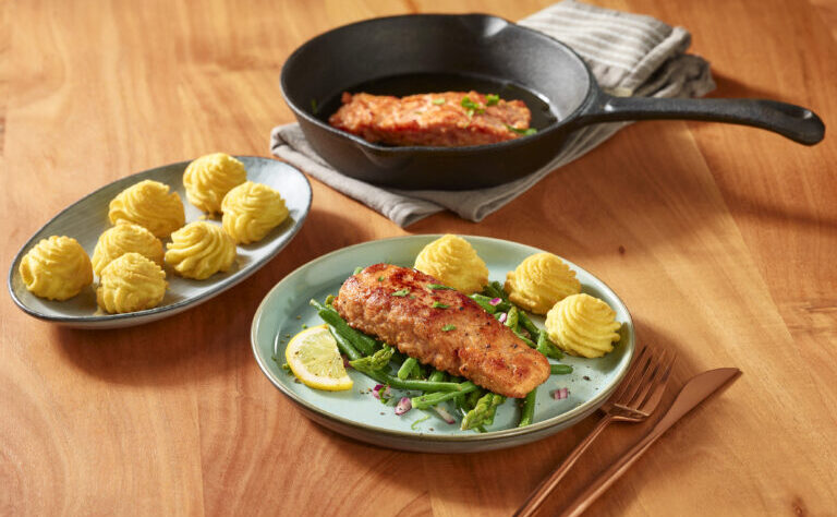 Plant-based salmon alternative from VegNews, showcasing sustainable seafood options for vegan diets