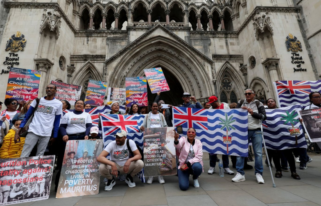 Members of the British Chagossian community outside London's High Court in May last year.