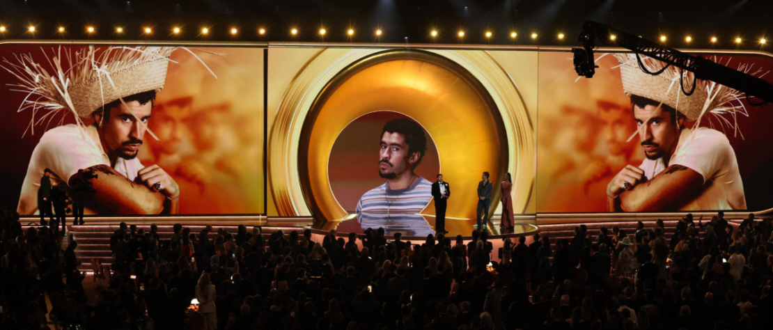 Bad Bunny accepts the Album of the Year award at the 2026 Grammy Awards in Los Angeles for his Spanish-language album Debí Tirar Más Fotos
